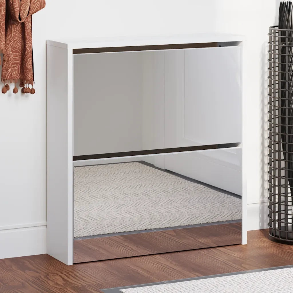 Scarpiera con 2 Ripiani e Specchio Bianco 63x17x67 cm 243046