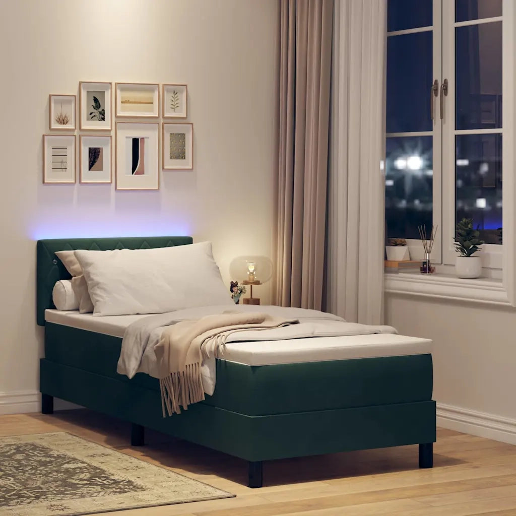 Letto a Sorgente LED con led Verde Scuro 80 x 200 cm Velluto