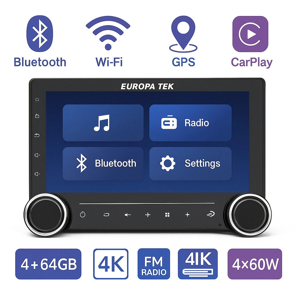AUTORADIO ANDROID 15.0 AUTO CARPLAY 9" WIFI GPS BLUETOOTH 4+64GB QLED CTC-9807