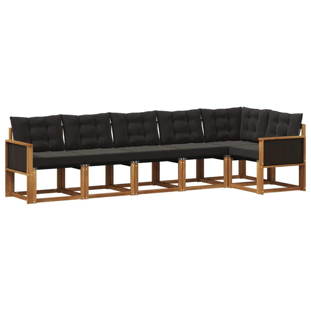 Set di divani da esterno con cuscino 6 pcs Naturale e Nero 3381976