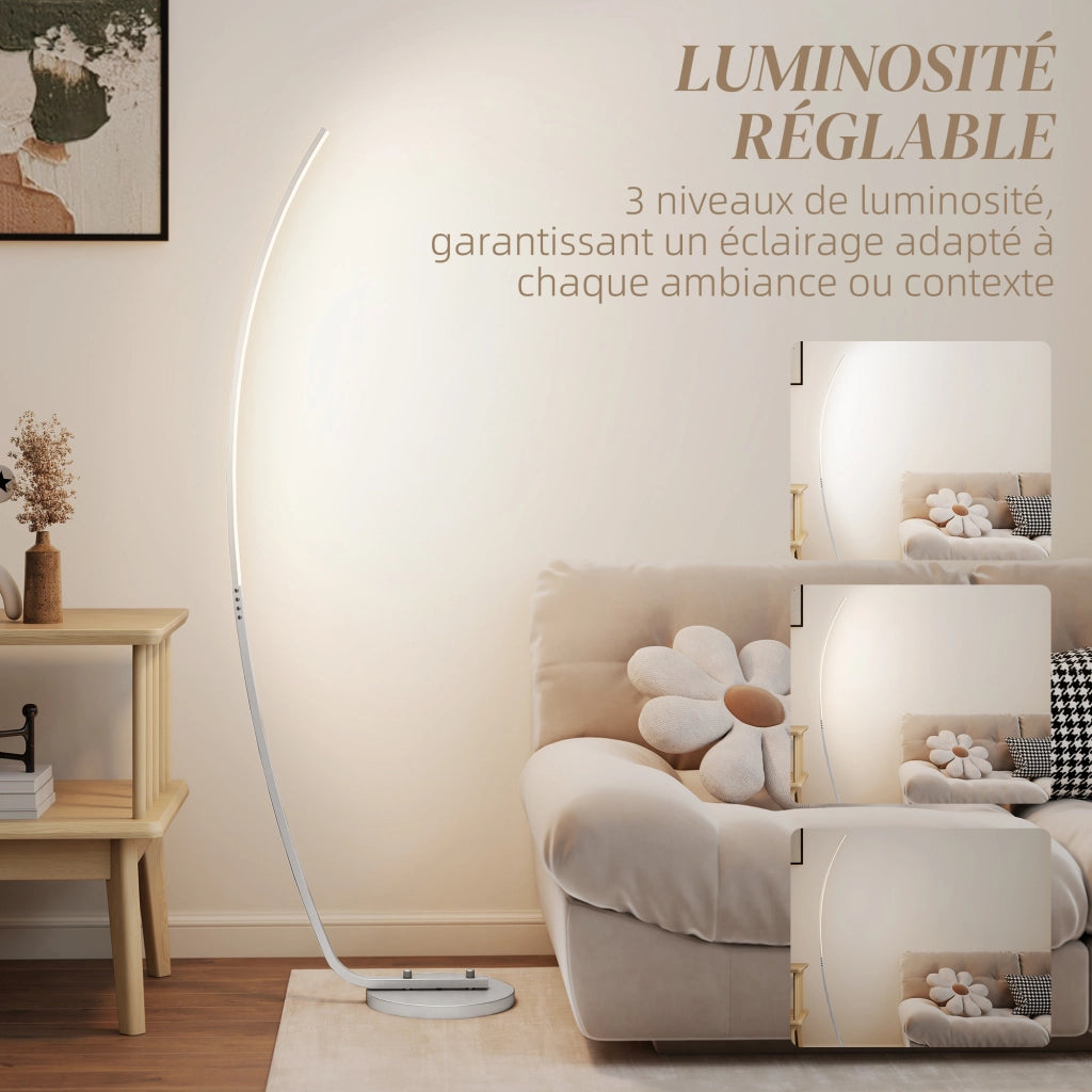 Lampada da terra LED ¨C Minimal ¨C 3 livelli luminosit¨¤, interruttore a pedale, argento