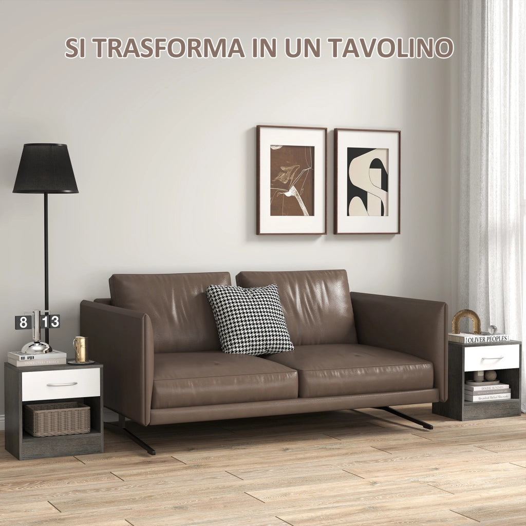 Comodini Moderni con Cassetto e Ripiano Aperto ¨C zephmum ¨C Legno, Bianco e Grigio Scuro, 39x28x41 cm