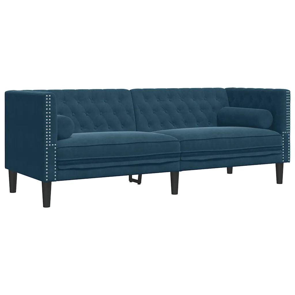 Set Divani Chesterfield 3pz con Cuscini Blu Velluto 3209289