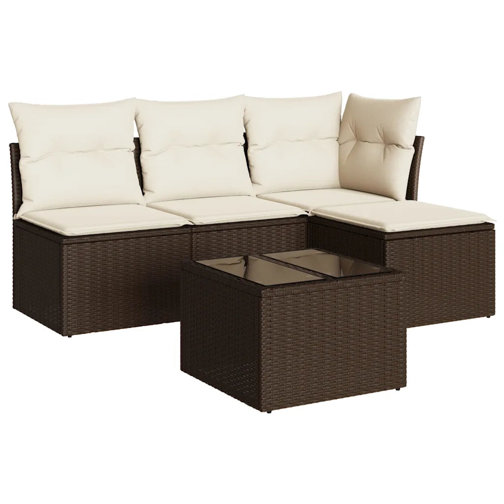 Set Divano da Giardino 5 pz con Cuscini Marrone in Polyrattan 3217513