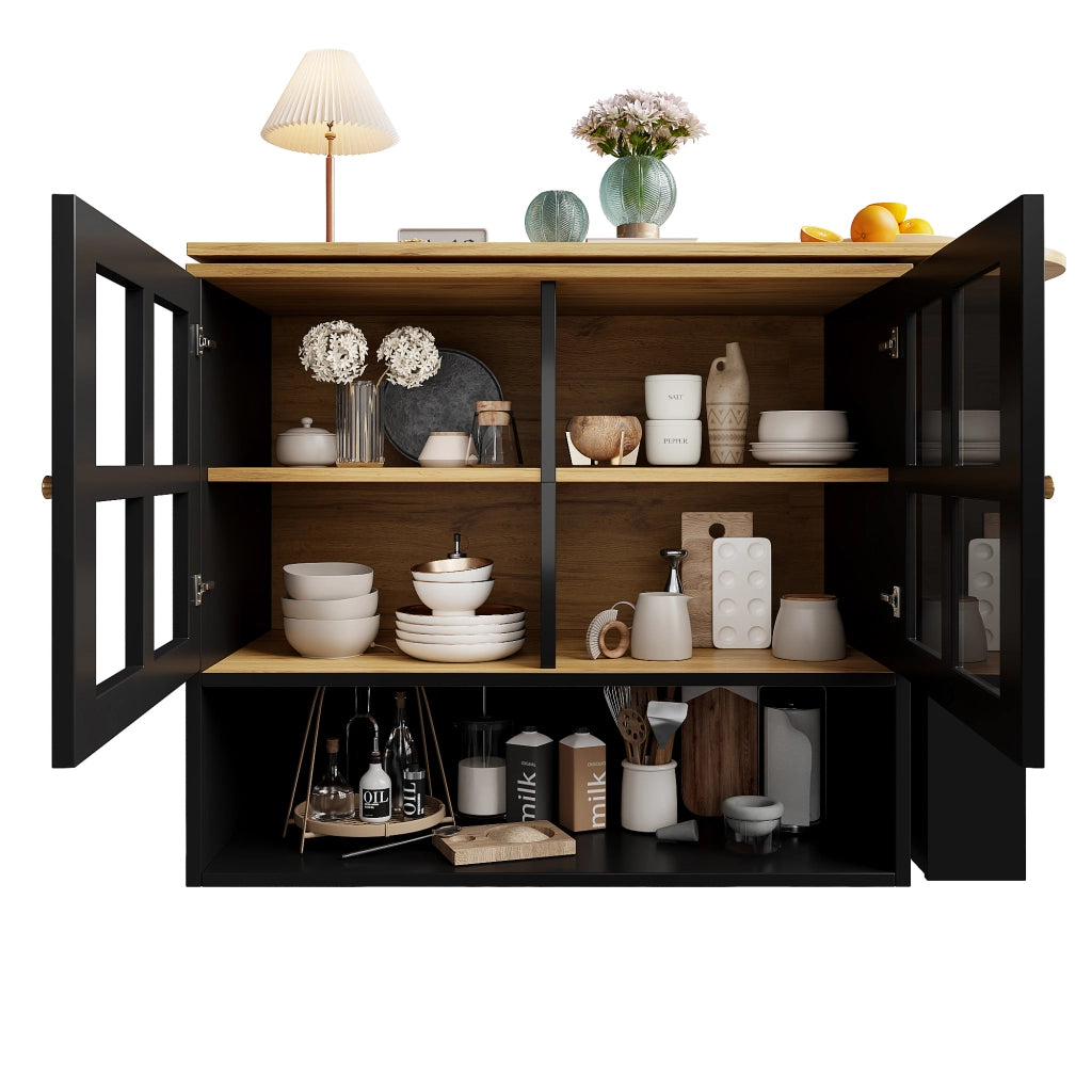 Credenza Girevole 360¡ã con Vetro e Ripiani ¨C MINIMAL ¨C Nero
