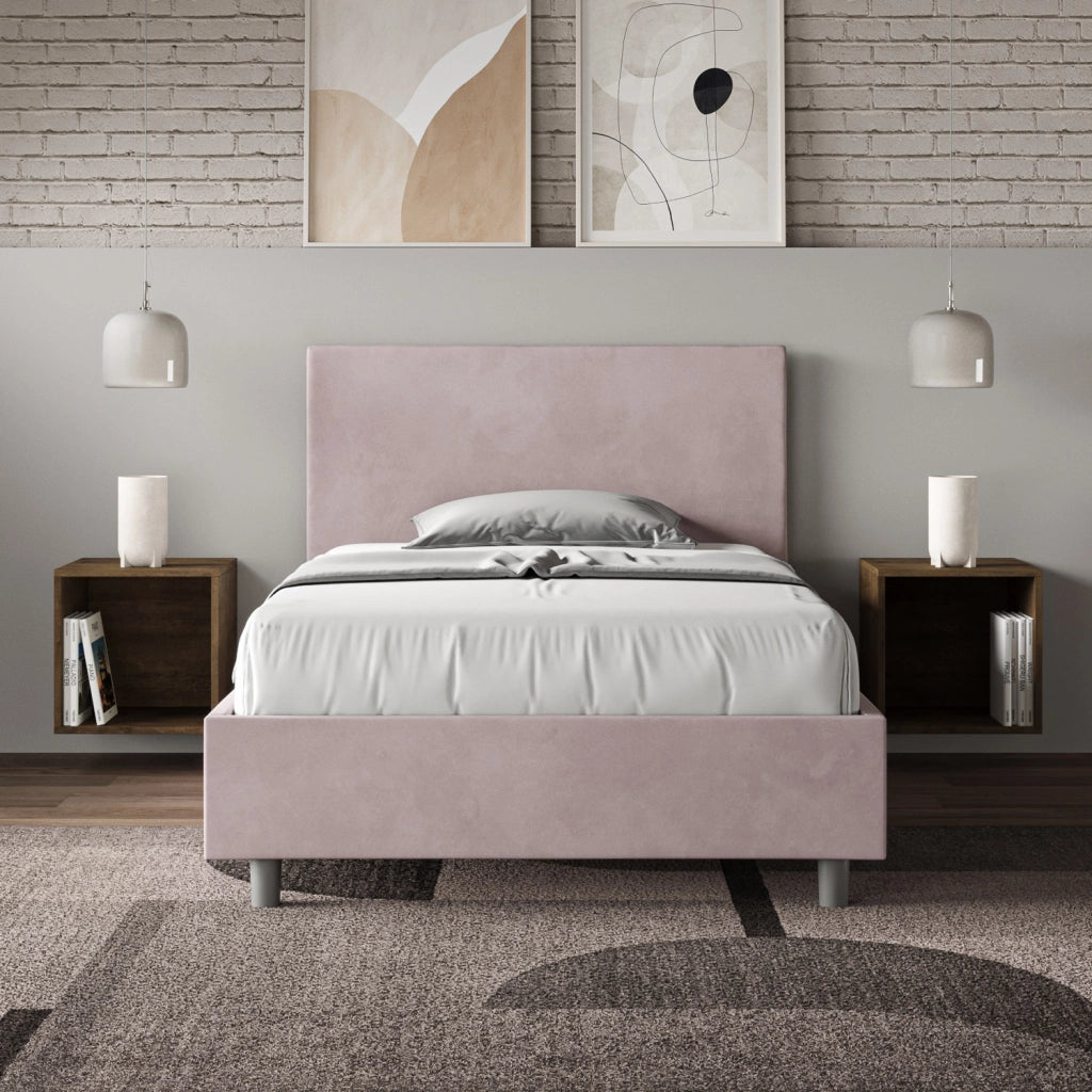 BS COM Letto singolo con rete imbottito 100x190 microfibra glicine