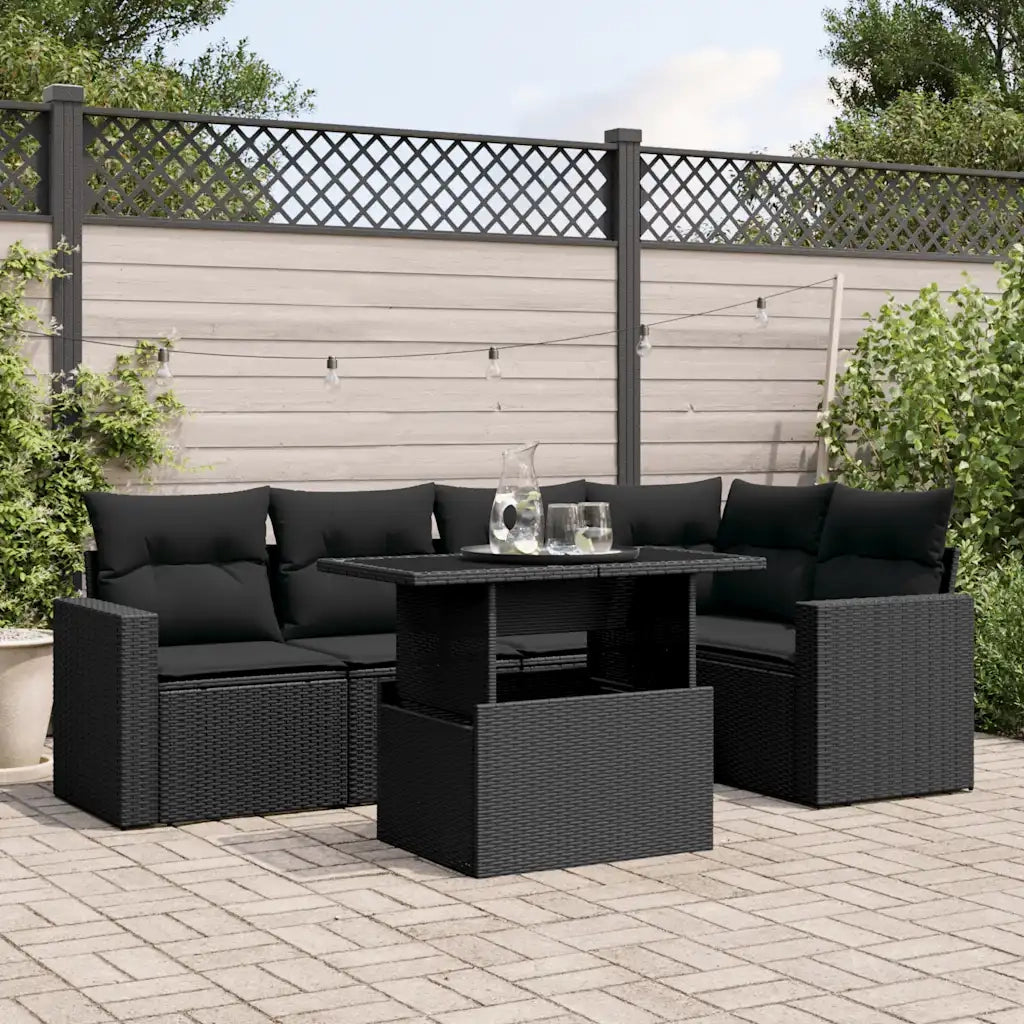 Set Divano da Giardino 6 pz con Cuscini Nero in Polyrattan 3267255
