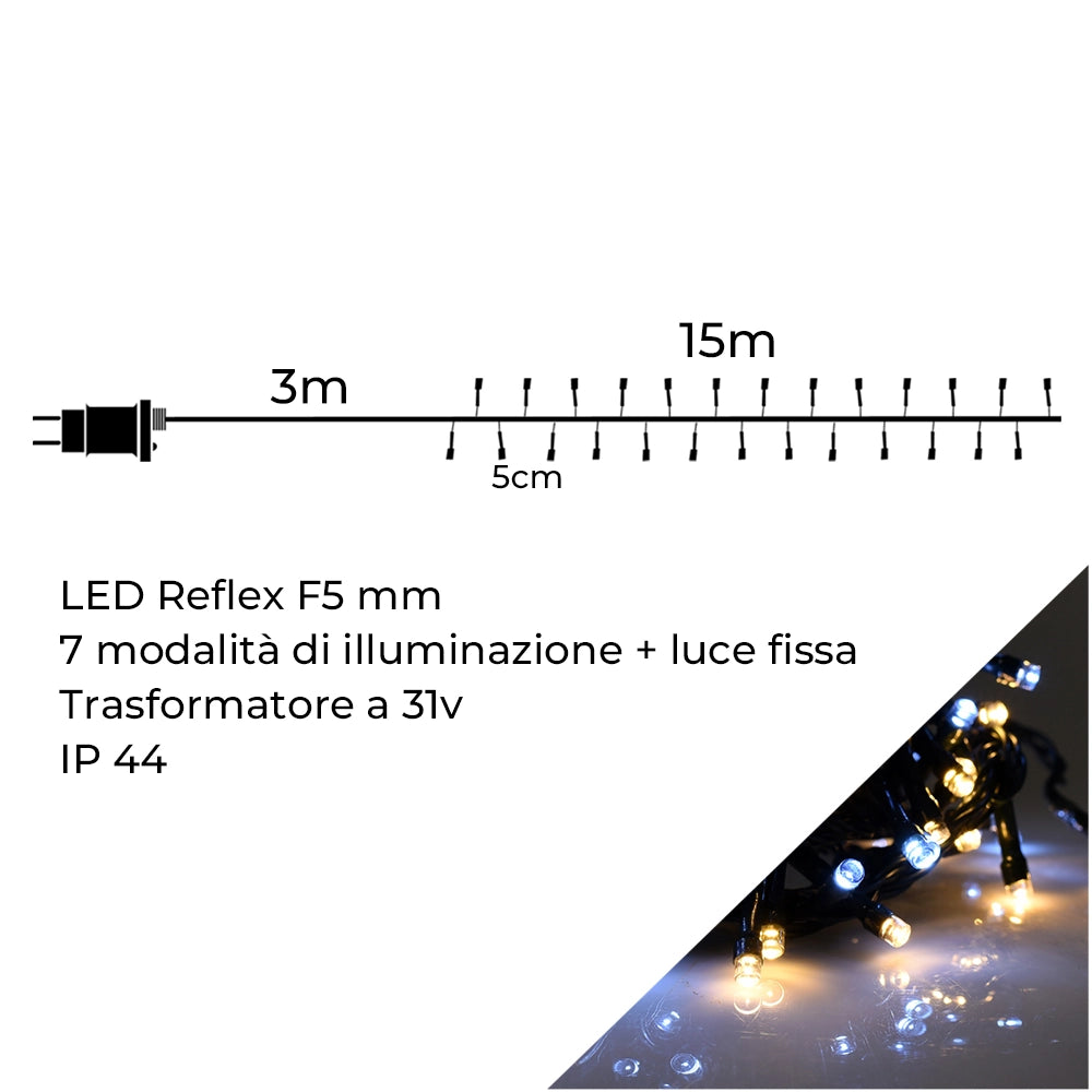 CATENA DI LUCI 300 LED BIANCHI E GIALLI - VERSATILE SICURA E RESISTENTE ALL'ACQUA IDEALE PER INTERNI ED ESTERNI