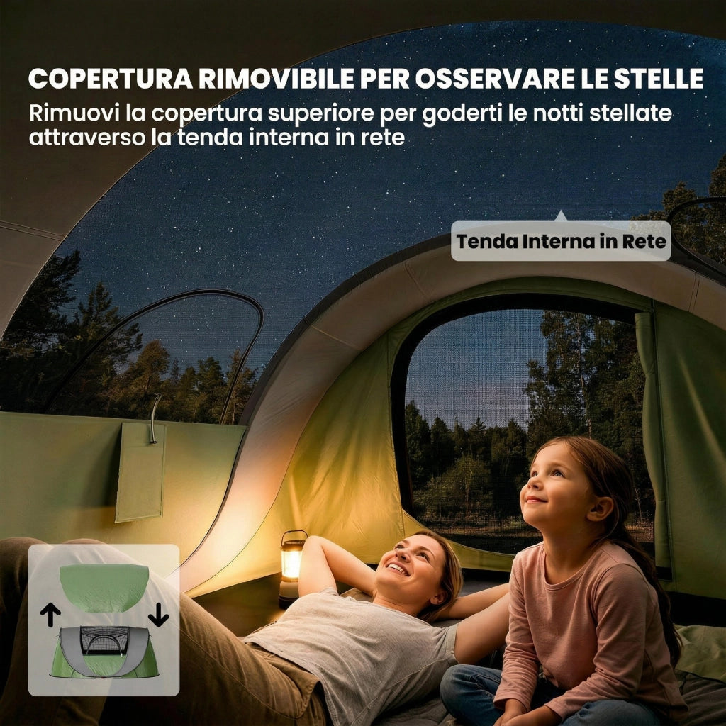 Tenda da Campeggio Pop-Up 4-5 Persone ¨C Minimal ¨C Verde, Impermeabile, 2 Porte, 2 Finestre