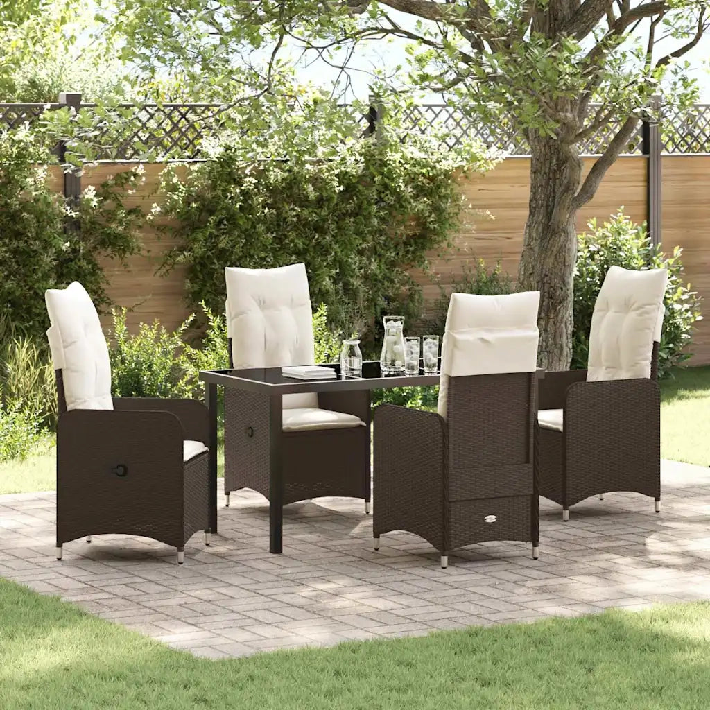 Set da Pranzo per Giardino con cuscino 5 pcs Marrone polyrattan 3379641