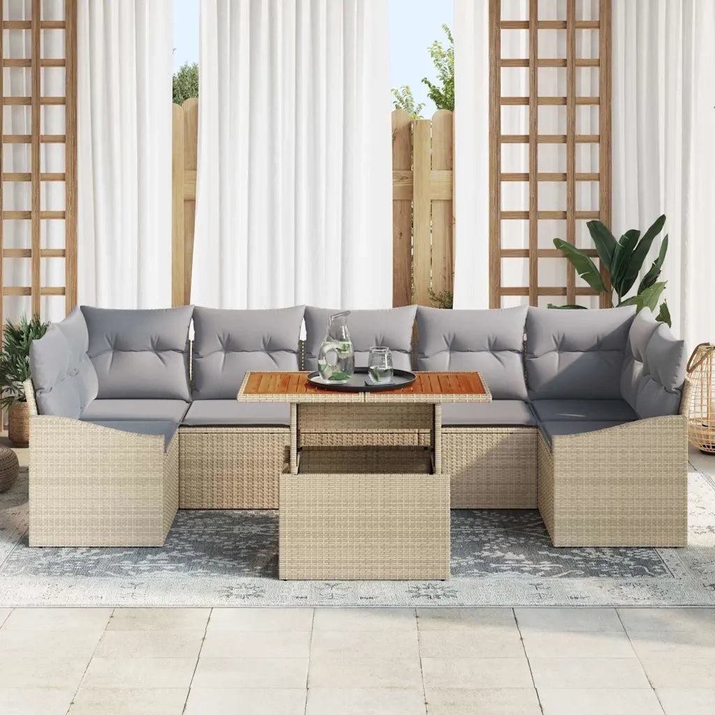 Set da Pranzo per Giardino con cuscino 8 pcs Beige e grigio 3349804