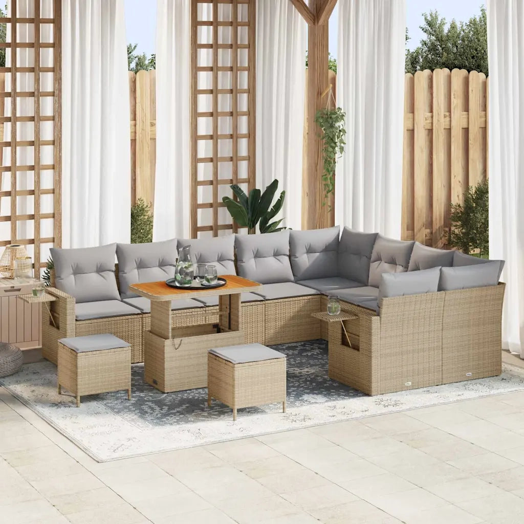 Set Divano da Giardino 12 pcs Beige e Grigio Chiaro polyrattan