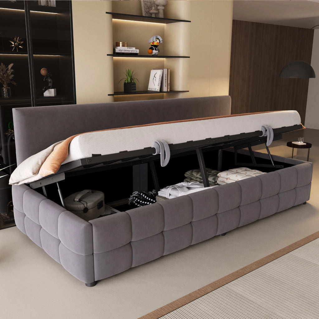 LETTO imbottito con contenitore idraulico 90x200 cm velluto grigio