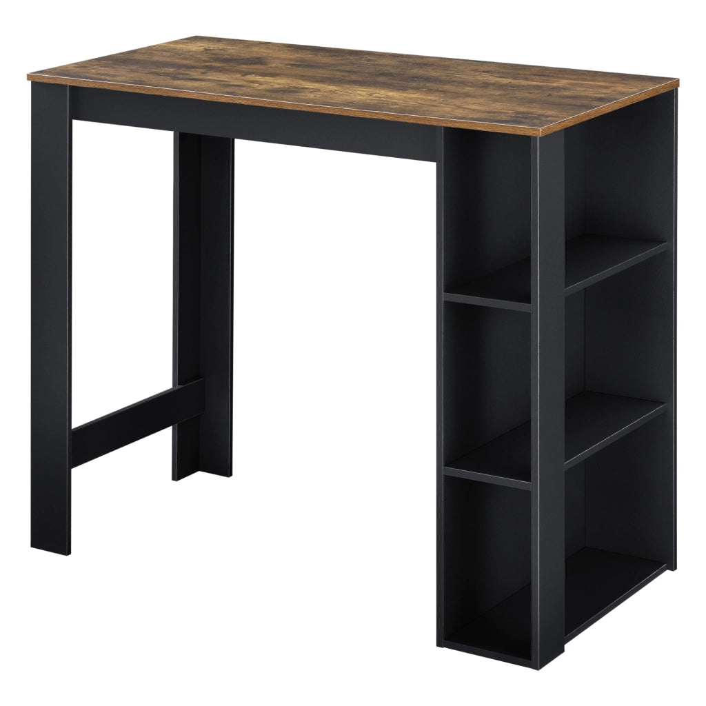 Tavolo Alto da Bar Danderyd Bancone a 3 Ripiani Laterali 120 x 60 x 106 cm - Nero / Effetto Rovere Scuro [en.casa]