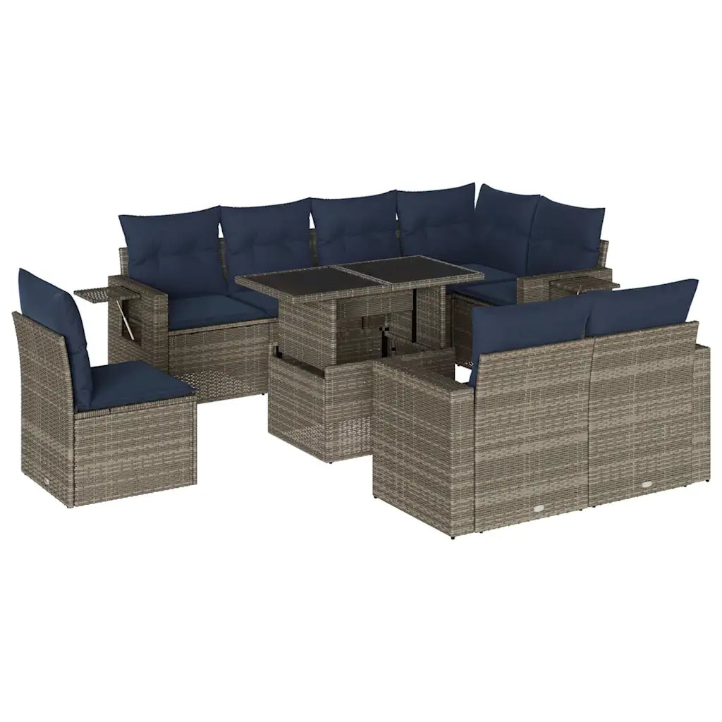 Set Divani da Giardino 9 pz con Cuscini Grigio in Polyrattan 3268041