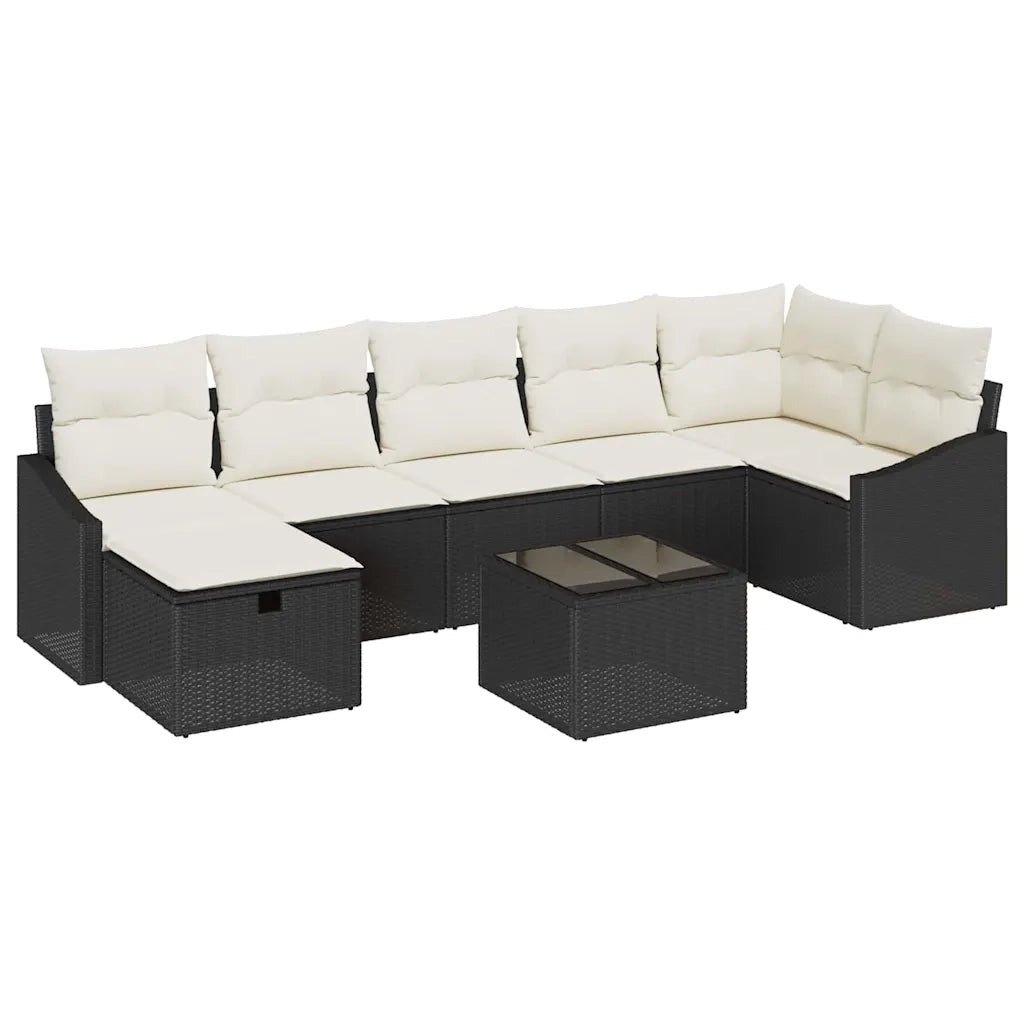 Set di divani con cuscino 8 pcs Nero polyrattan