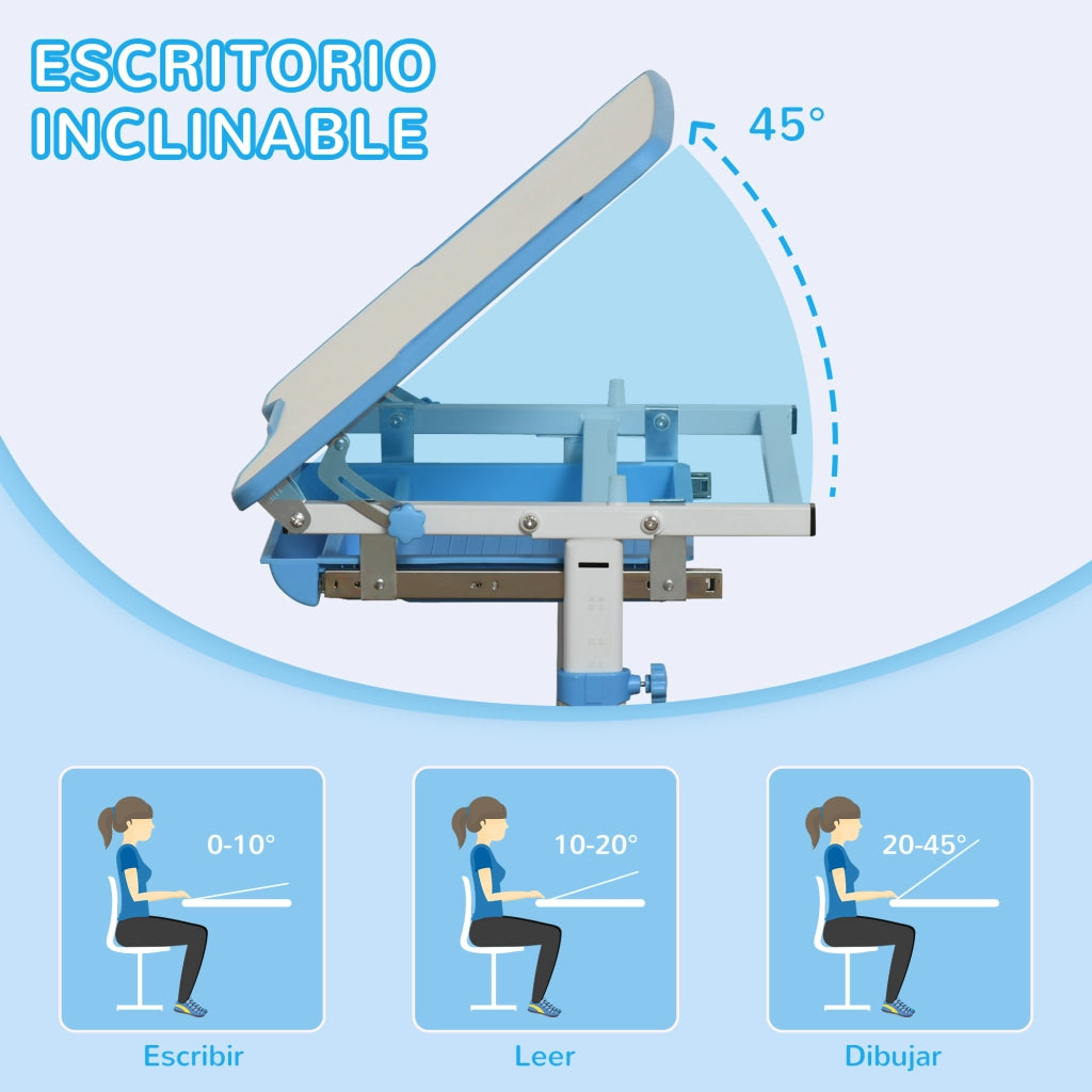 Scrivania Regolabile per Bambini con Sedia ¨C Minimal ¨C 66x47x77 cm Blu