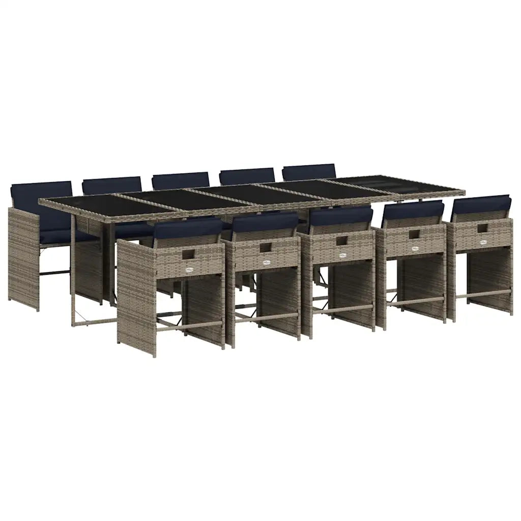 Set da pranzo da giardino da 11 pz con Cuscini in Polyrattan Grigio 3277884