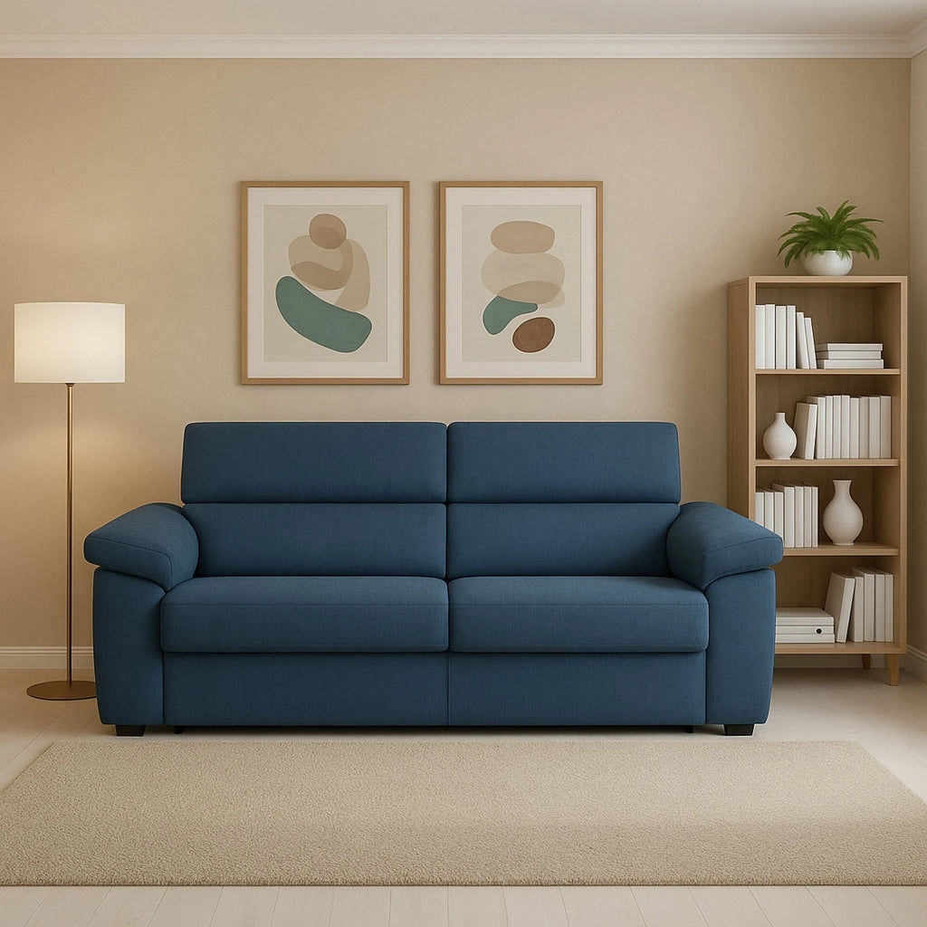 Pisogne, Divano Fisso 2 Posti Sfoderabile Made in Italy, 185x95x100h cm blu