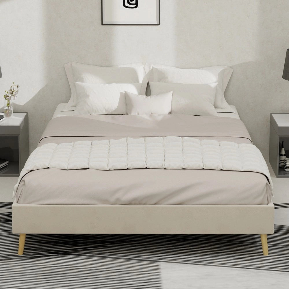 Letto Matrimoniale in Velluto ¨C MINIMAL ¨C Beige 140x200