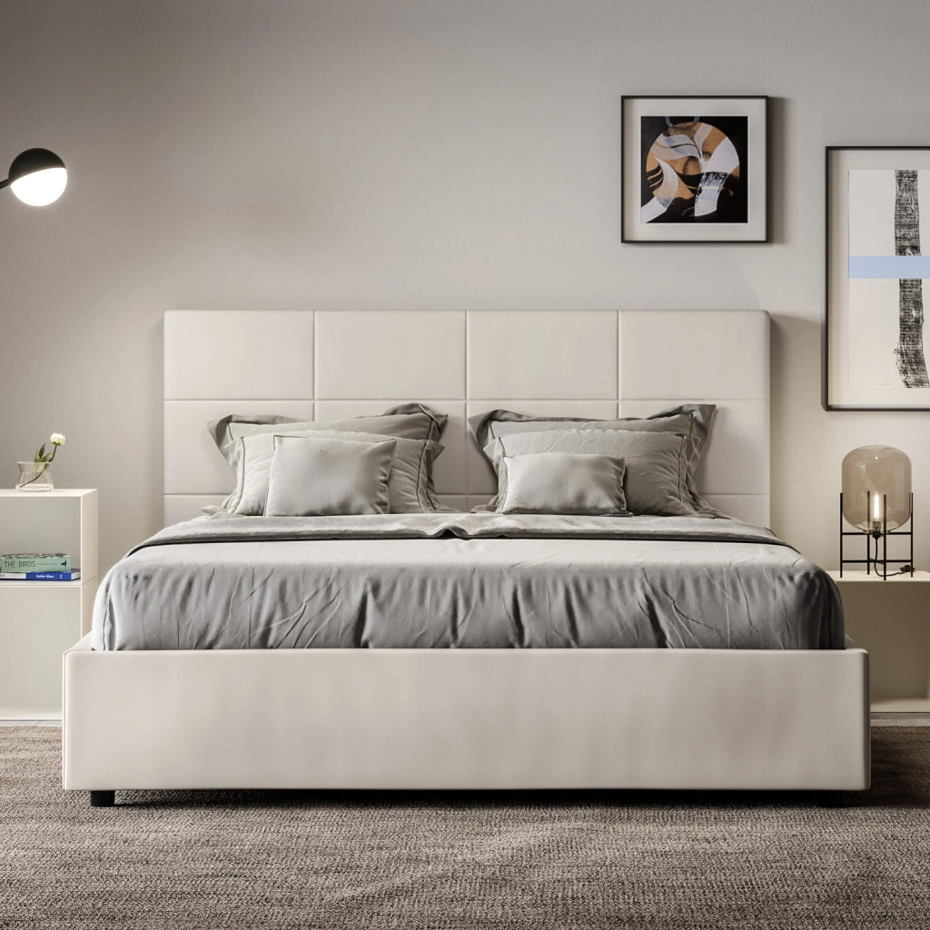 BS COM Letto matrimoniale senza rete imbottito 160x200 similpelle bianco