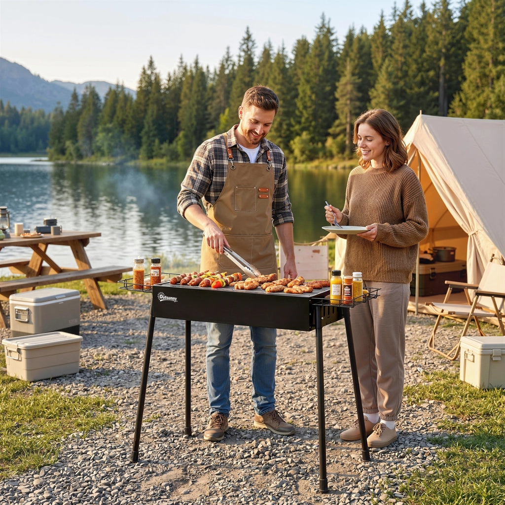 Barbecue a Carbone con 2 Griglie in Acciaio Inox ¨C zephmum ¨C 94x39x70 cm Nero