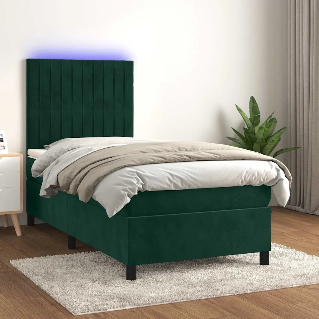 Letto a Molle con Materasso e LED Verde Scuro 80x200cm Velluto 3136212