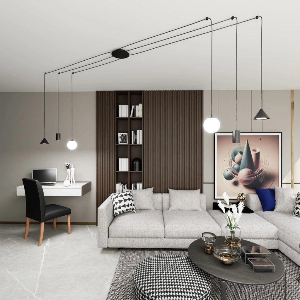 Lampada sospensione ragno FUJI nera 6 luci IP20 Emibig