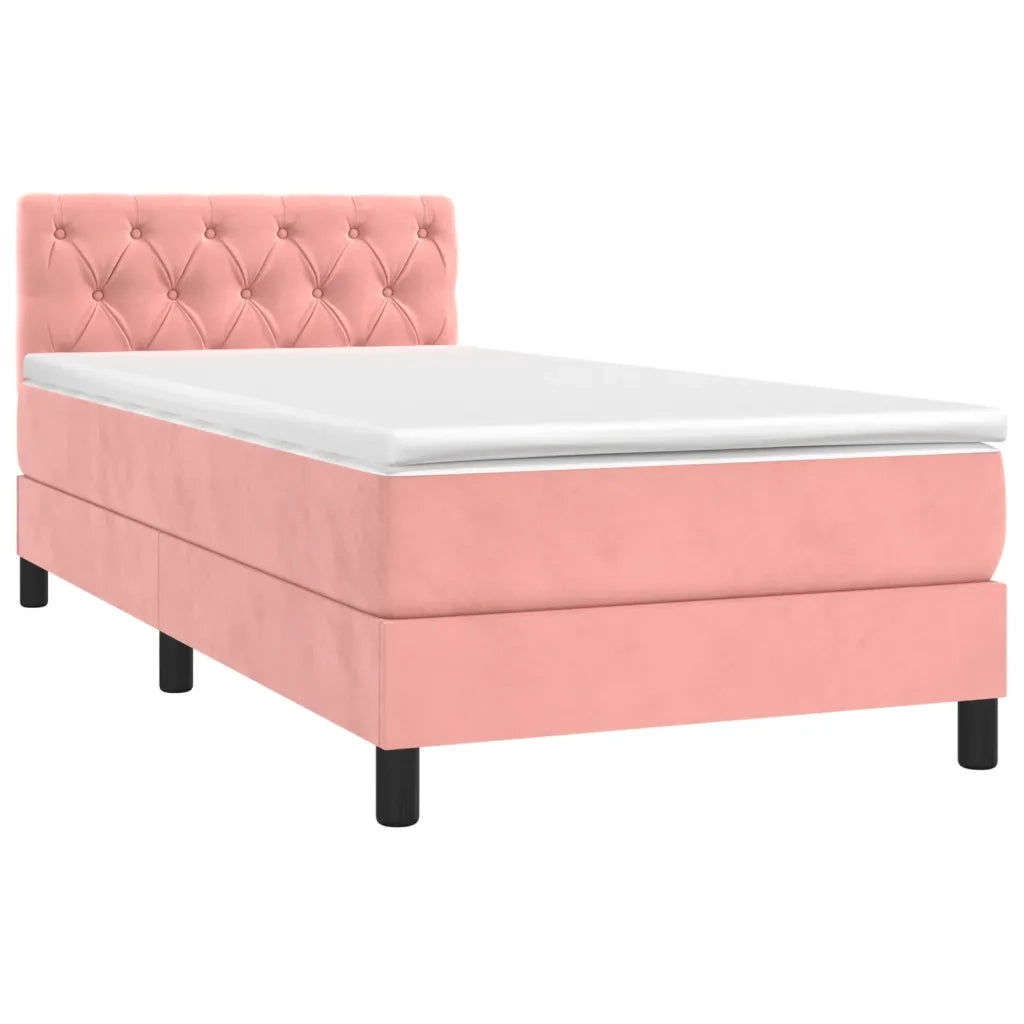 Letto a Molle con Materasso e LED Rosa 80x200 cm in Velluto
