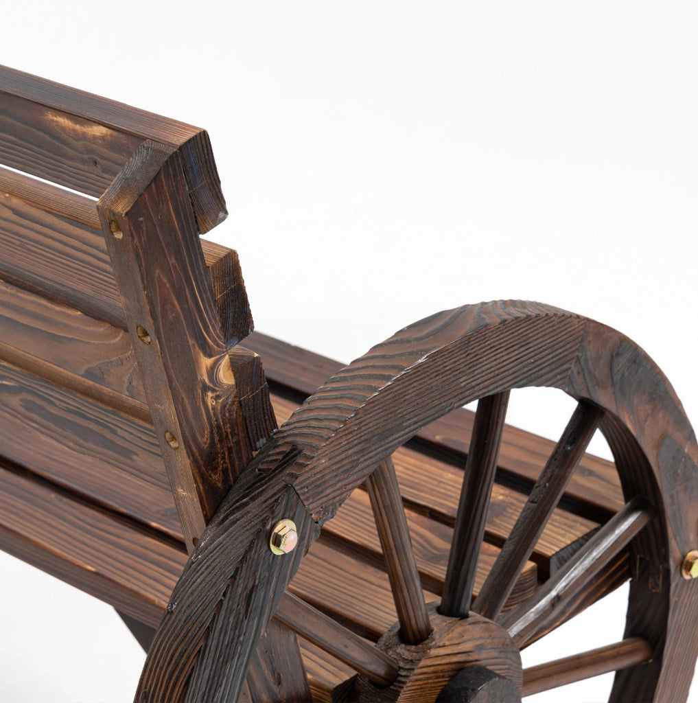 Panca da giardino a 2 posti in legno di abete; stile rustico con braccioli effetto ruota; marrone; 105;5x56x79 cm