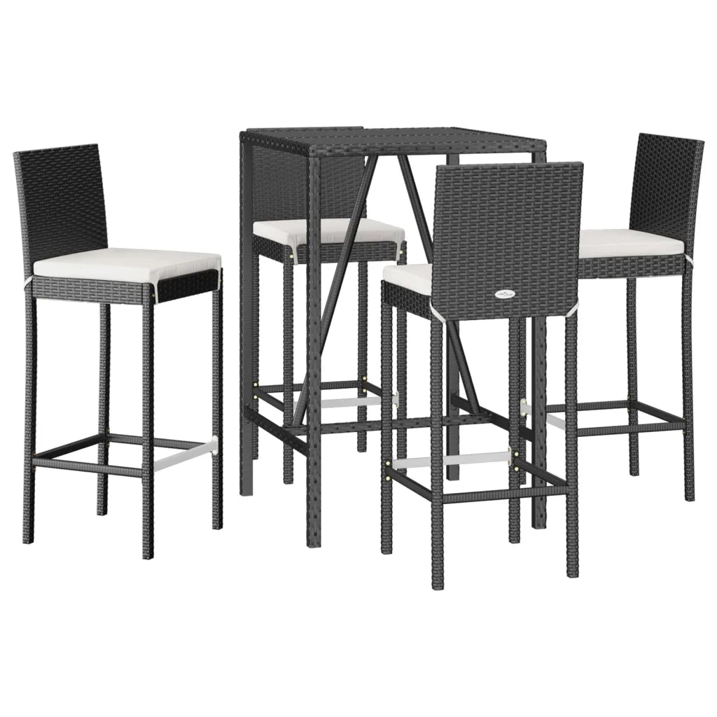 Set Bar da Giardino 5 pz con Cuscini in Polyrattan Nero 3187642