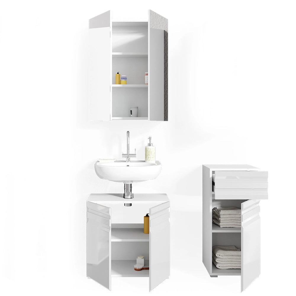 Vicco Set mobili bagno Bianco lucido 3 parti