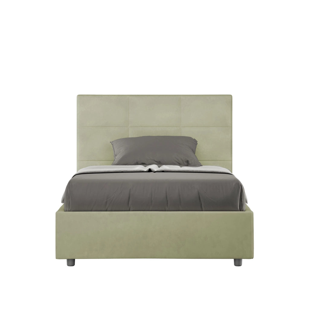 BS COM Letto una piazza e mezza con rete imbottito 120x210 microfibra tè verde