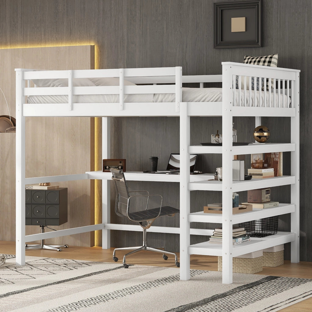 LETTO A CASTELLO 140 x 200 cm bianco con scrivania e ripiani