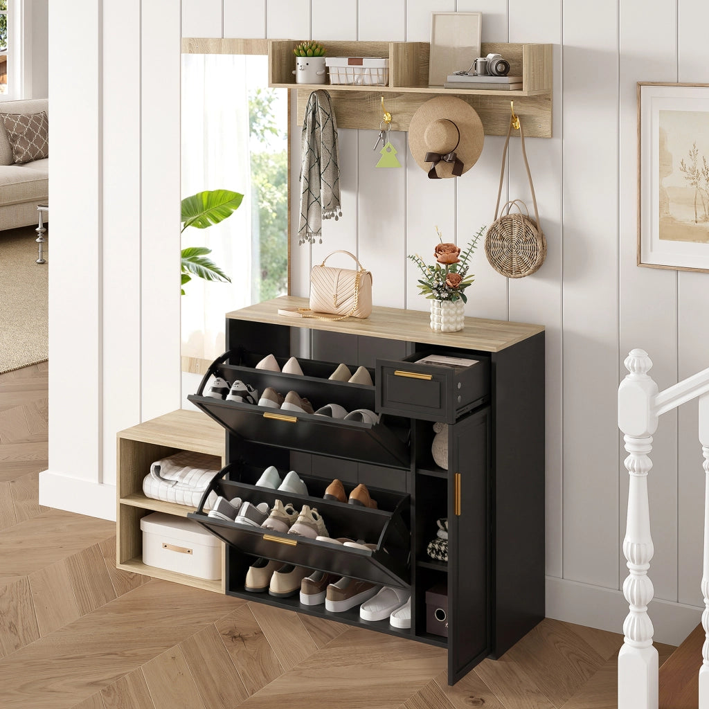 ARMADIO DA INGRESSO Set da 4 pezzi 130x35x166 cm Naturale e Nero