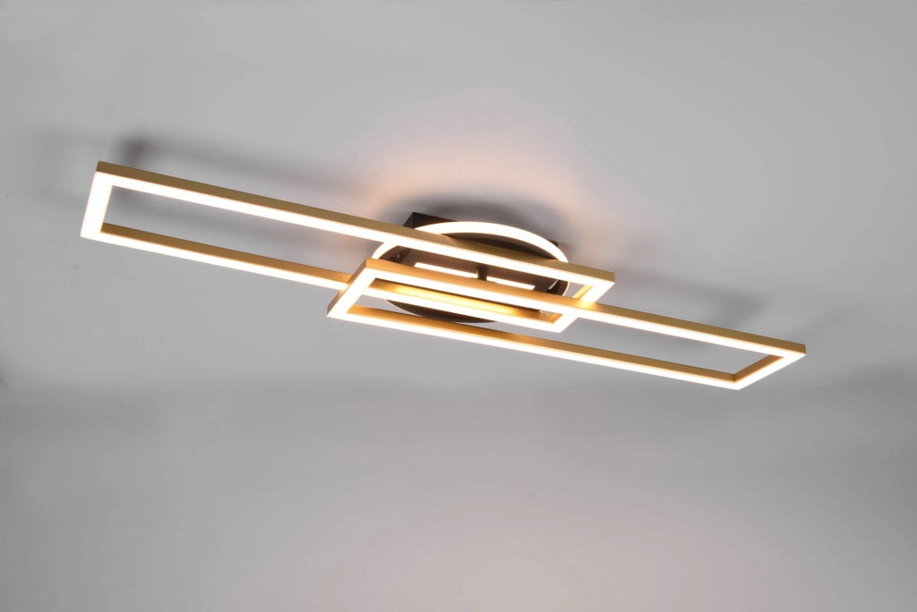 TWISTER PLAFONIERA LED 30W 4500lm, 2700 - 6000K RETTANGOLARE NERA E ORO ORIENTABILE CON BASE ILLUMINATA ROTONDA CON TELECOMANDO MULTIFUNZIONE L. 90,5CM DIMMERABILE