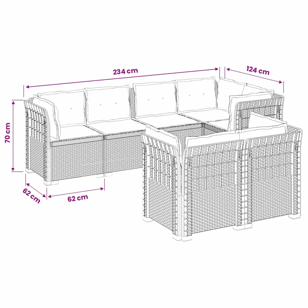 Divano 7 Posti da Giardino con Cuscini Aspetto Rattan PP 3444158