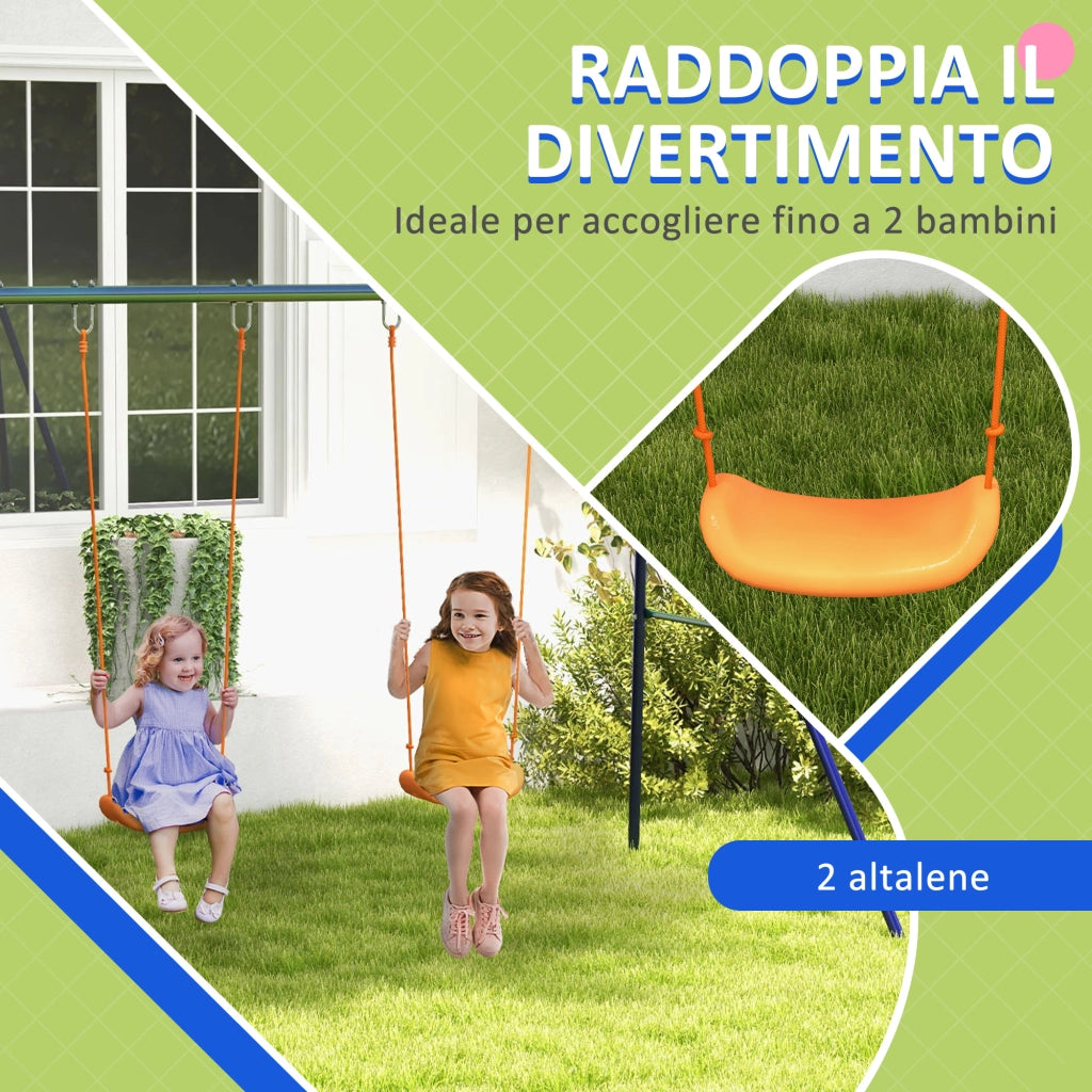 Altalena per Bambini 3-8 Anni ¨C Xylo ¨C 2 Seggiolini, Metallo e PP, 269x160x180 cm