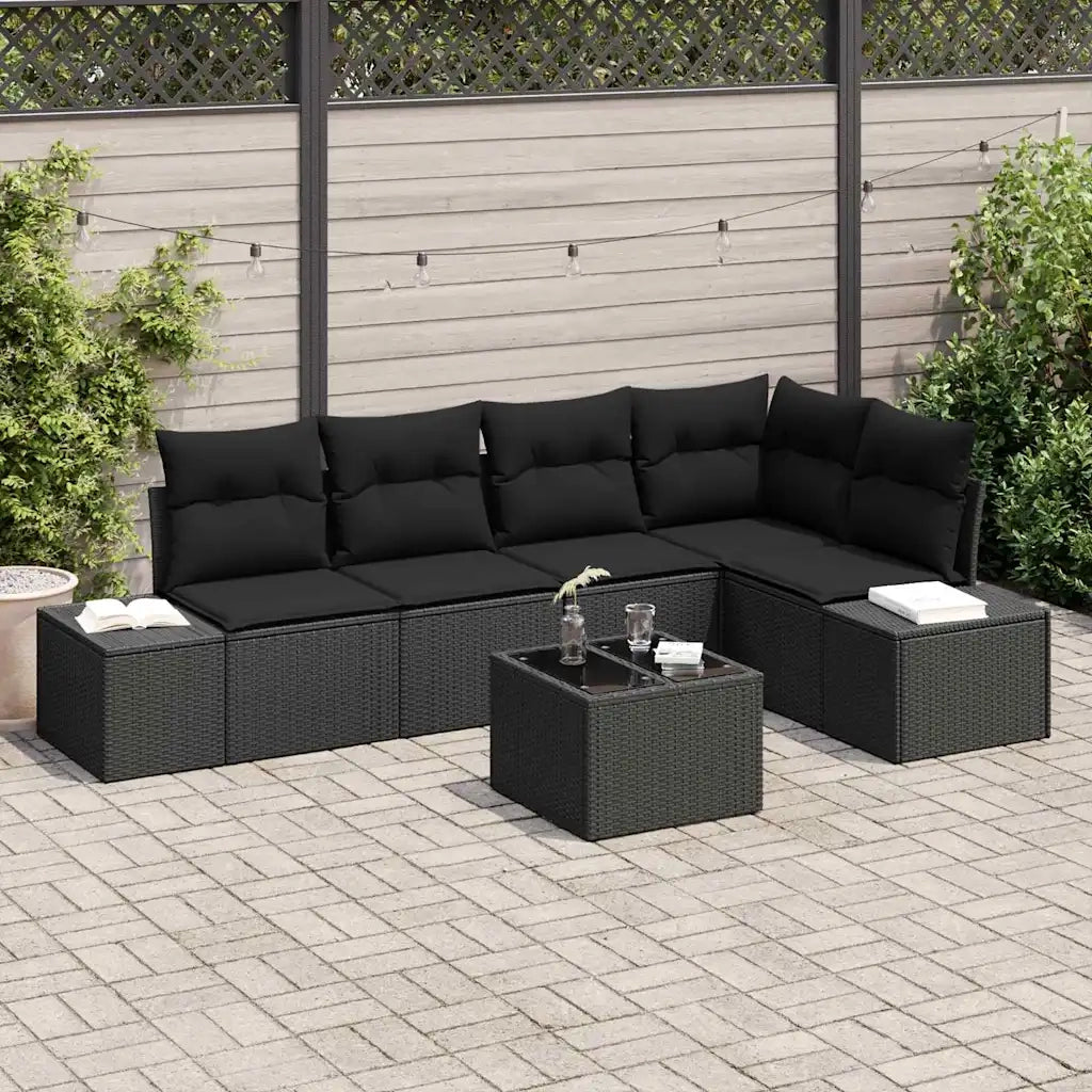 Set Divano da Giardino con archiviazione Nero polyrattan 3355742