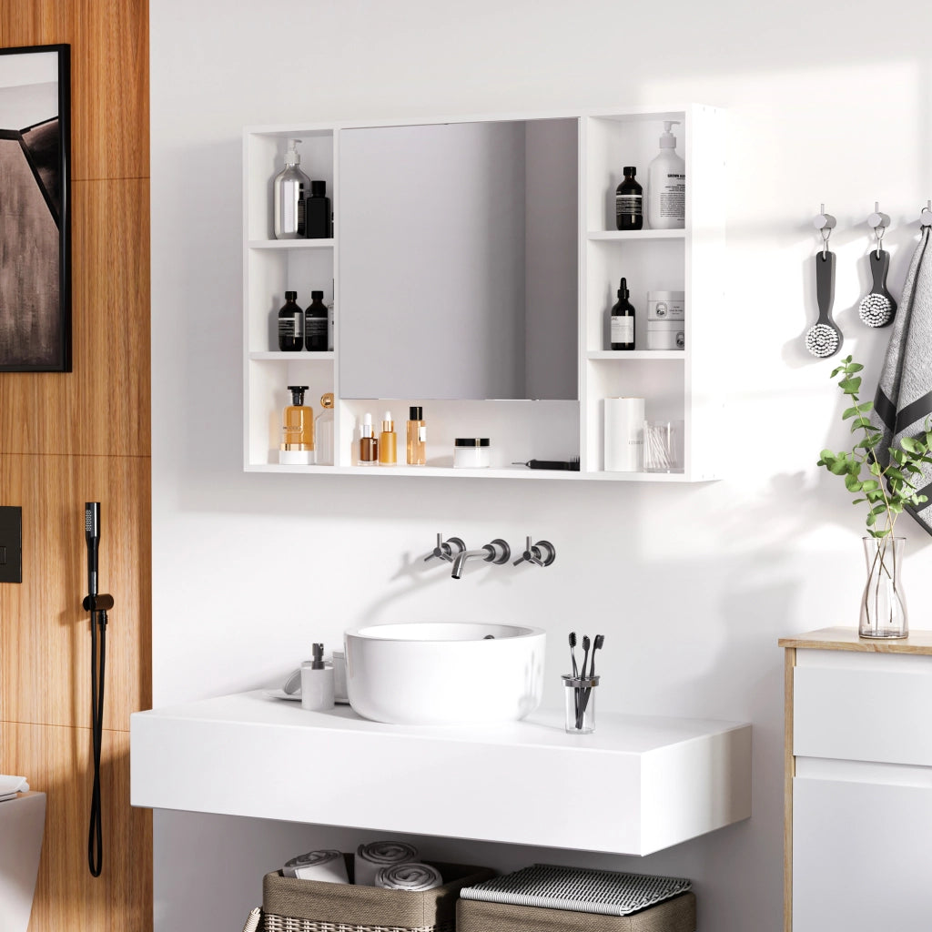 Mobiletto da bagno con specchio e ripiani ¨C Minimal ¨C bianco 100x70x15
