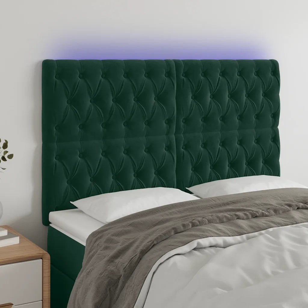 Testiera a LED Verde Scuro 144x7x118/128cm in Velluto 3122811