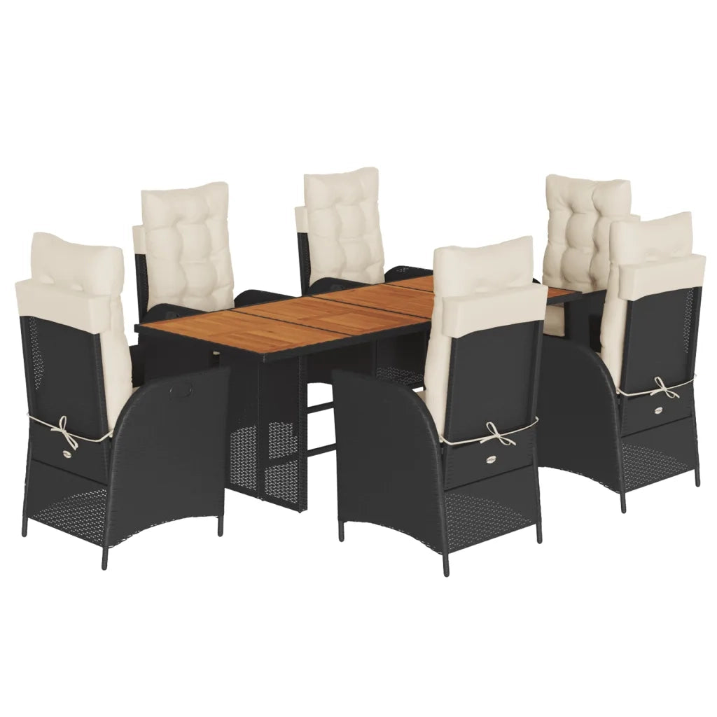 Set da Pranzo da Giardino 7 pz Nero con Cuscini in Polyrattan 3213136