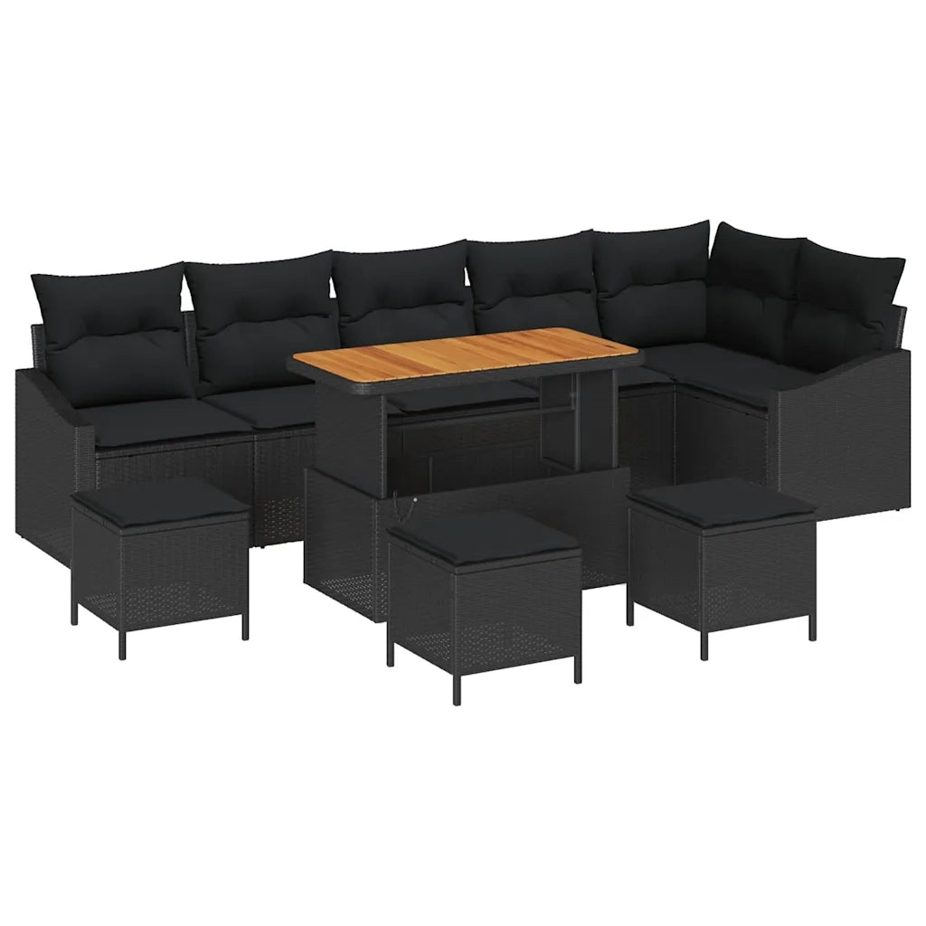 Set Divano da Giardino con cuscino 10 pcs Nero polyrattan 3362679