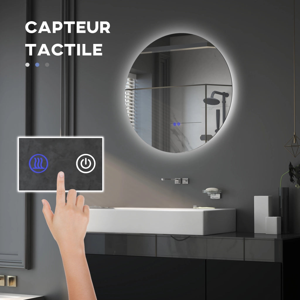 Specchio da bagno rotondo con luce LED antibu¨¦e ¨C Minimal ¨C Grigio 70 cm