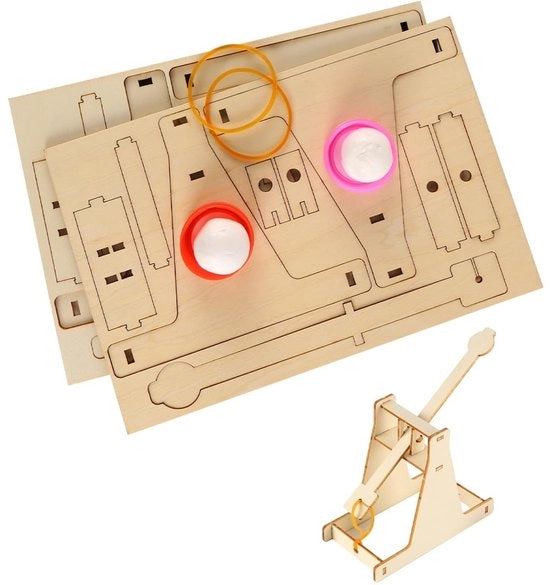 Katapulta in Legno - 2-Pack con Meccanismo di Sfogo Regolabile - Progetto di Costruzione Educativo - Componenti Laser Tagliati con Precisione - Parti Riciclabili - Imballaggio Ecosostenibile - Trebuchetto