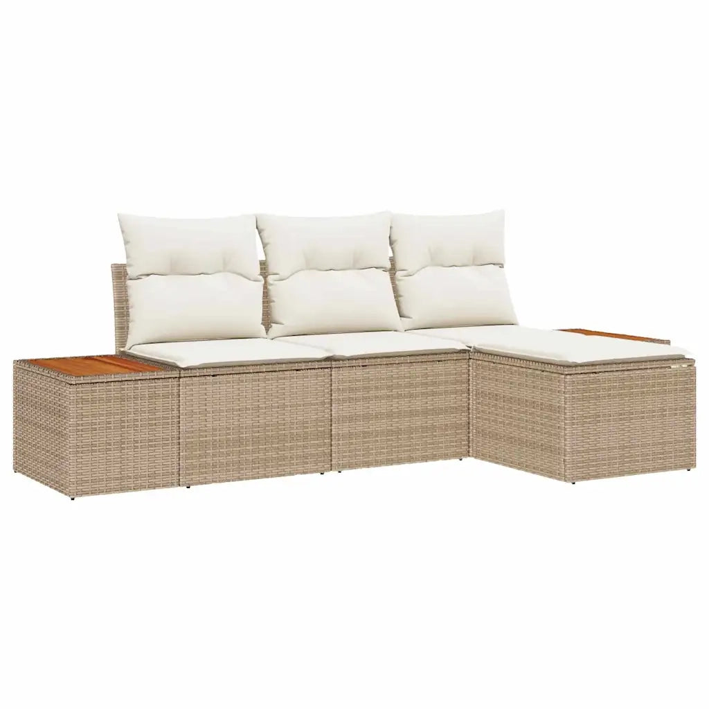 Set Divano da Giardino con cuscino 4 pcs Beige e Crema
