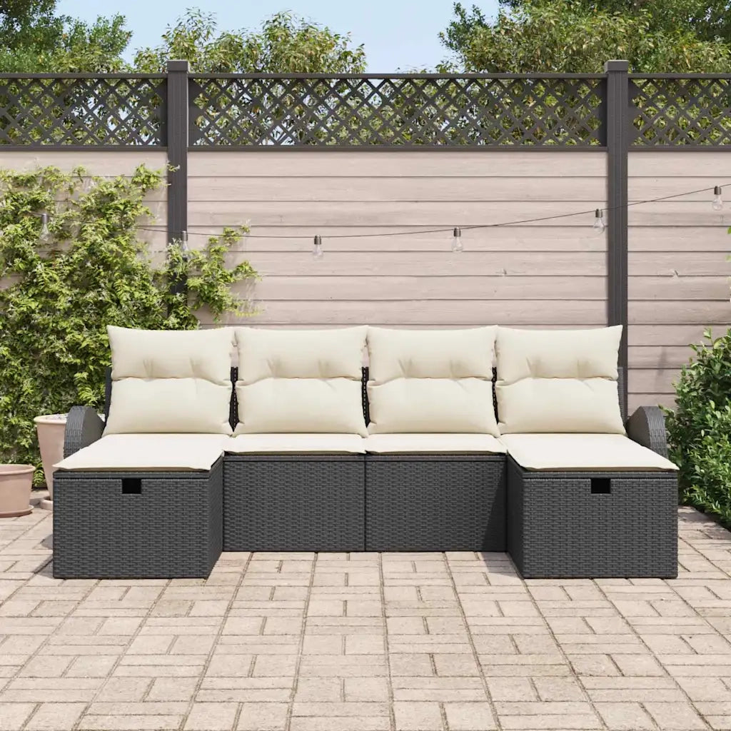 Set Divano da Giardino con cuscino 6 pcs Nero Poly Rattan 3360448