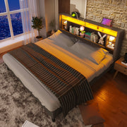 Letto matrimoniale imbottito con USB LED 160x200 cm legno massello grigio
