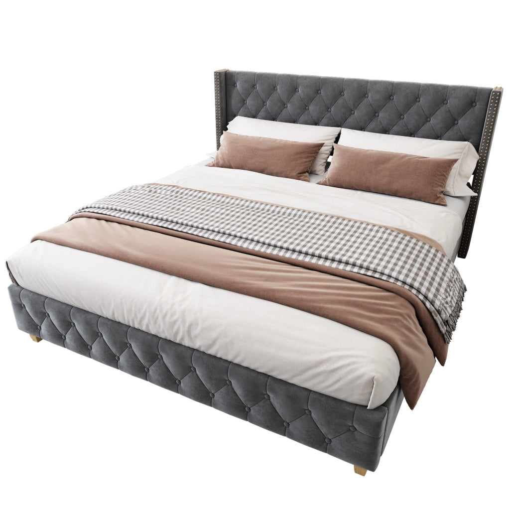 letto imbottito velluto grigio 149 x 195 cm