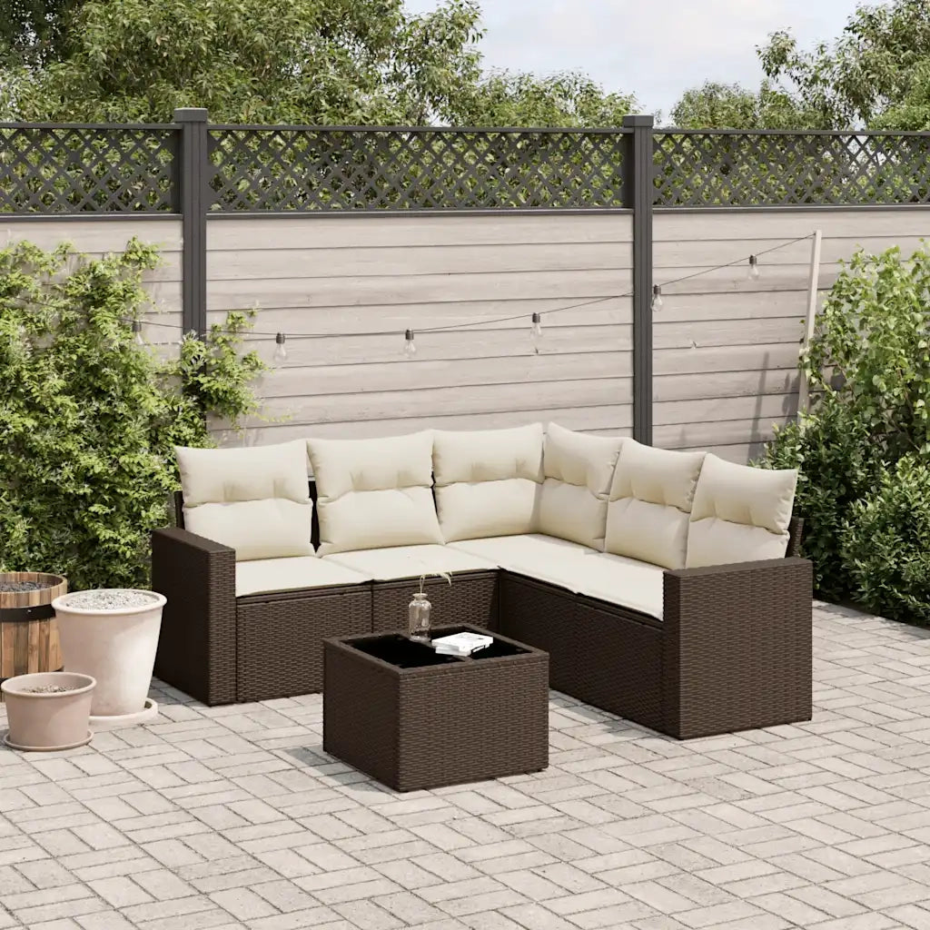 Set Divano da Giardino 6 pz con Cuscini Marrone in Polyrattan 3251300